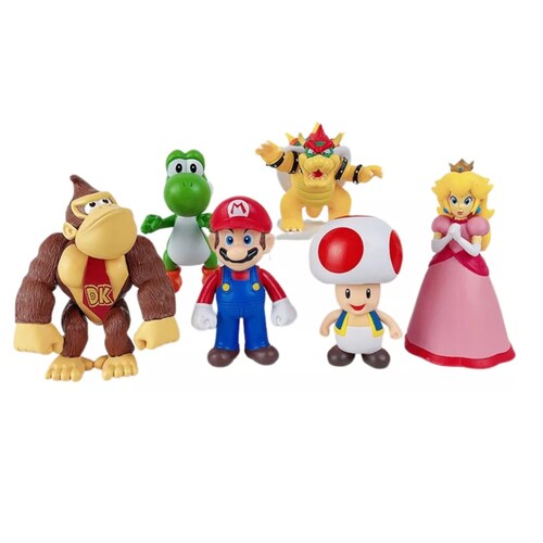 Kit de 6 Figuras Juguetes Super Mario Bros, Yoshi, Peach, Toad, Bowser, Donkey Kong