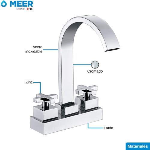 MEER Faucets by CNX | Mezcladora para Lavabo de Baño, Grifo para Lavabo de Baño Cromado, Llave Mezcladora para Baño de Acero Inoxidable, Zinc y Latón.