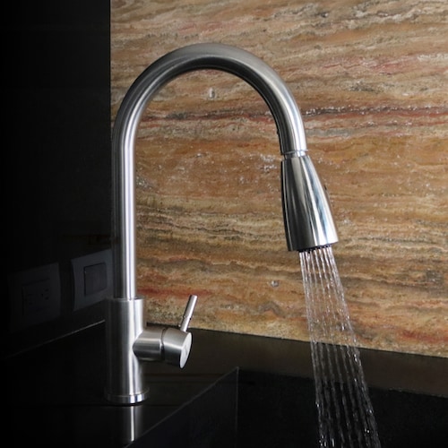 MEER Faucets by CNX | Mezcladora para Fregadero con Dos Funciones de Chorro y Cuello Retráctil (manguera de 55 cm) de Zinc y Latón Satinado