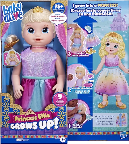 Baby Alive Princess Ellie Grows Up! Muñeca interactiva con Accesorios.