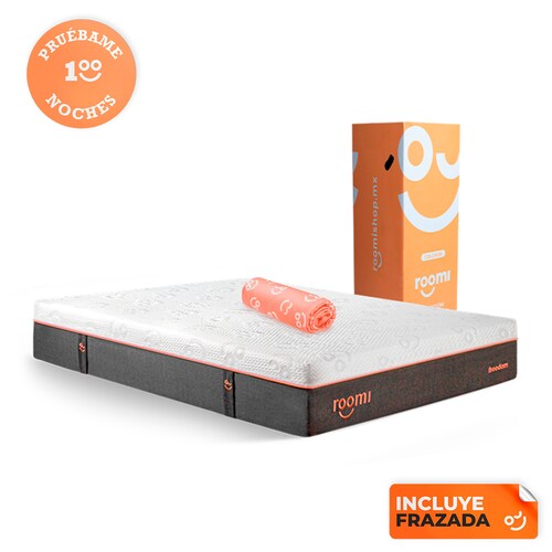 Colchón Queen Size En Caja Roomi Freedom, Tecnología Latex Feel Hyper Soft, Confort Medio