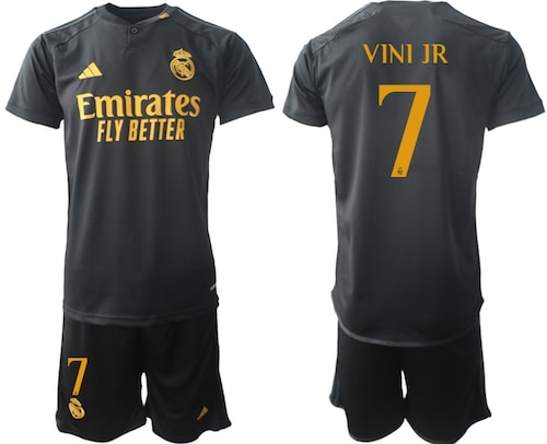 Increible! Jersey Real Madrid 2023/2024 Tercero Negro Niño Vinicius JR 7 Talla 10 - 13 años