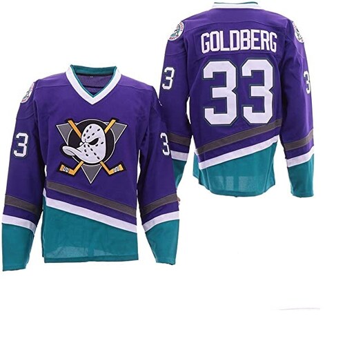 Fabuloso! Jersey Hockey Mighty Ducks Patos BORDADO Morado Goldberg 33 Talla L