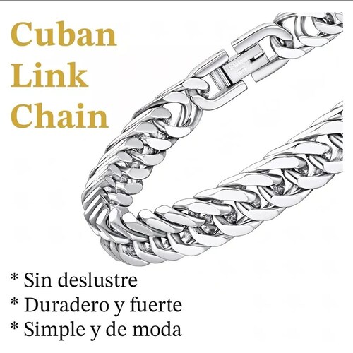 Cadena Cubana Y Brazalete De Acero Inoxidable 50cm+21cm