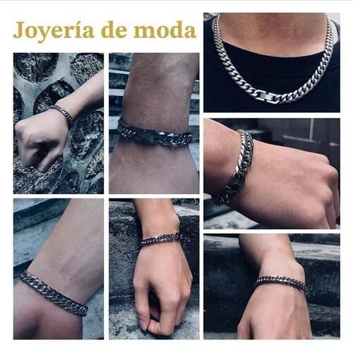 Cadena Cubana Y Brazalete De Acero Inoxidable 50cm+21cm