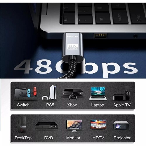Cable Hdmi 2.1 Vídeo 4k 120hz 8k 60hz De 5m P/tv, Pc, Ps5