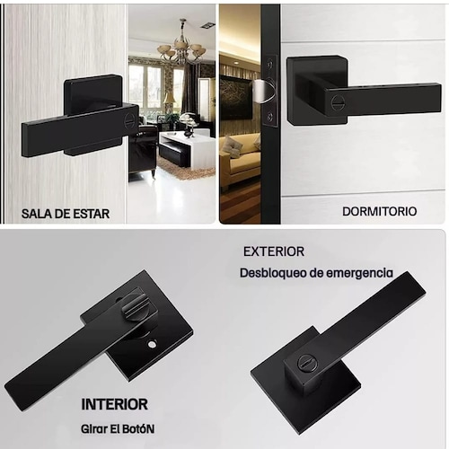 Cerradura Manija Negra Cuadrada Puerta Recamara O Principal