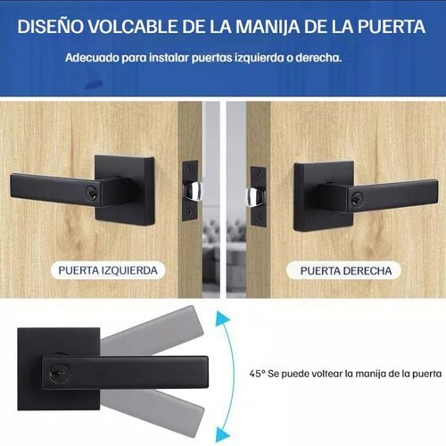 Cerradura Manija Negra Cuadrada Puerta Recamara O Principal