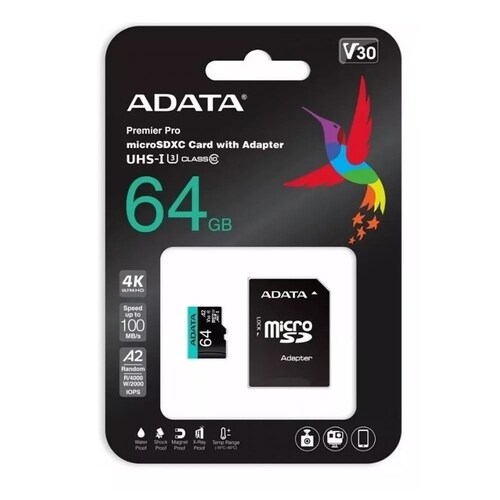 Memoria Micro Sdxc 64gb Adata Clase 10 Video 4k V30 A2