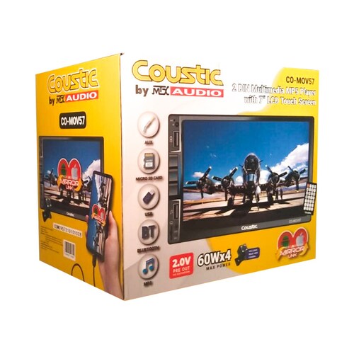 Estéreo 2 DIN Coustic CO-MOV57 Bluetooth USB AUX Mirror Link + Cámara De Reversa.