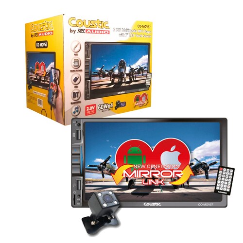 Estéreo 2 DIN Coustic CO-MOV57 Bluetooth USB AUX Mirror Link + Cámara De Reversa.