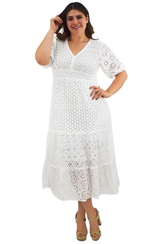 Vestido midi de algodón /Tallas Extras, 8536 (Blanco) 