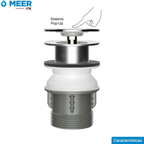 MEER Faucets by CNX | Desagüe Emergente de Acero Inoxidable y ABS con Botón Pop-Up para Lavabos, Cocinas y Bañeras.