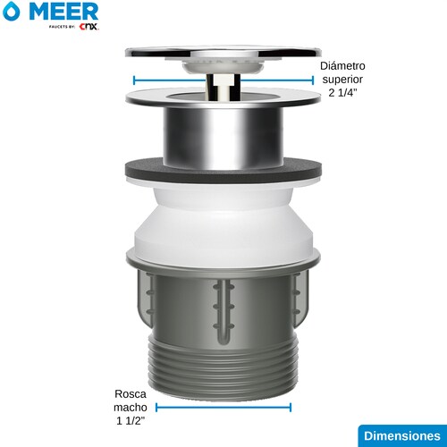 MEER Faucets by CNX | Desagüe Emergente de Acero Inoxidable y ABS con Botón Pop-Up para Lavabos, Cocinas y Bañeras.