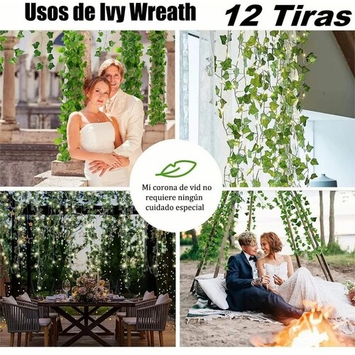 Plantas Artificiales Hiedra Decorativa De 2.1m, 12 Tiras