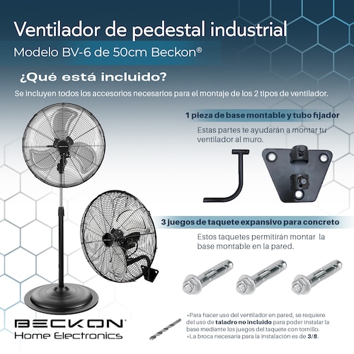 Ventilador Industrial De Pedestal Pared 2 En 1 Uso Rudo jardín exteriores Bodega Centro De Trabajo Comercio Eventos Beckon.