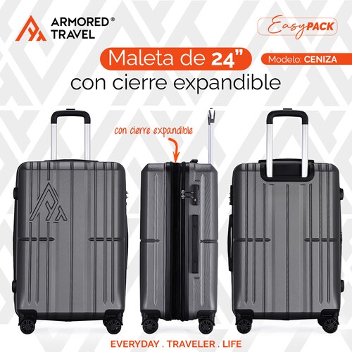 Maletas de viaje Rígidas set kit EASY PACK 2 piezas 24 con cierre expandible - 20 carry on de mano ABS doble calibre candado de alta seguridad TSA LOCK Armored Travel Ceniza