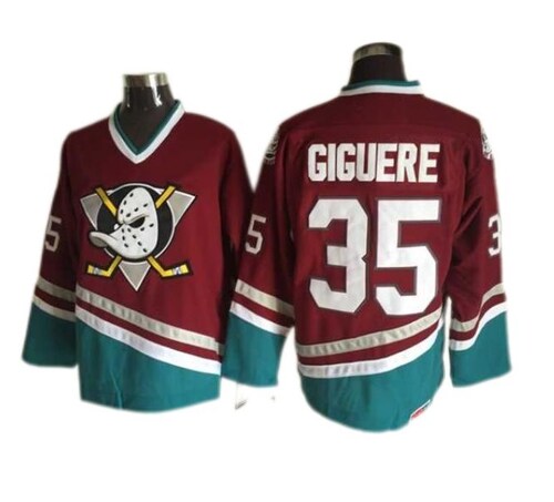 Fabuloso! Jersey Hockey Mighty Ducks Patos Guinda Vino BORDADO Gordon Bombay 66 Talla S