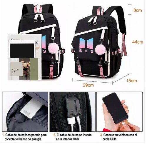 Mochilas Kawaii Bts De Mujer Escolares Con Puerto Usb