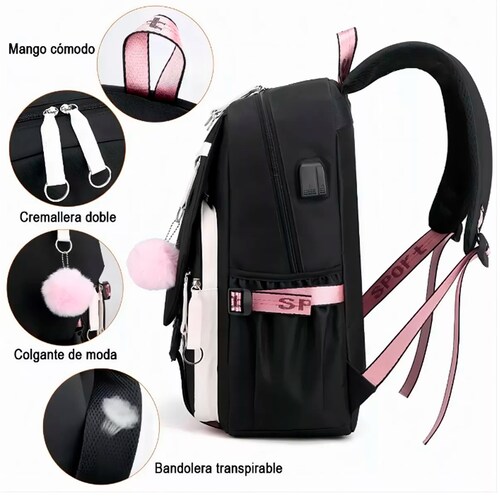 Mochilas Kawaii Bts De Mujer Escolares Con Puerto Usb