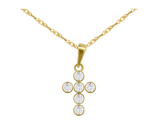 Collar Gargantilla Oro 10K Horoz Cruz Circular Circonias Si184.