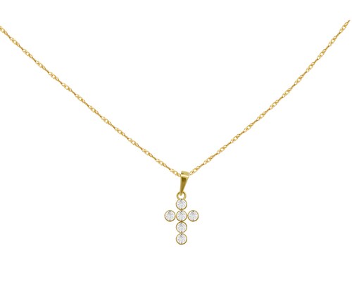 Collar Gargantilla Oro 10K Horoz Cruz Circular Circonias Si184.