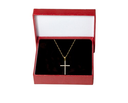 Collar Gargantilla Oro 10K Horoz Cruz Blanca Si185.