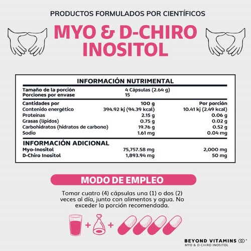 Suplemento Alimenticio Beyond Vitamins Myo y D-Chiro Inositol Puro 60 cápsulas