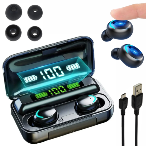Auriculares Bluetooth Y Batería Portátil Tws F9-5 Impermeables, Color Negro Claro.