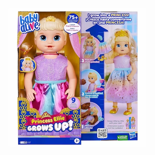 Baby Alive Princess Ellie Grows Up! Muñeca interactiva con Accesorios.