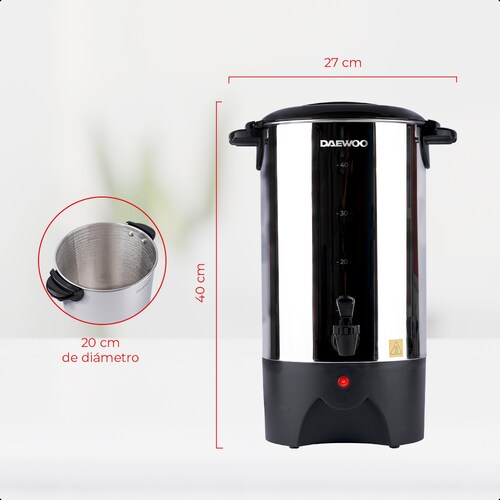 Cafetera eléctrica urna DAEWOO 6L 40 tazas acero inoxidable potencia de 1000W