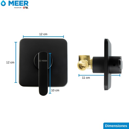 MEER Faucets By CNX | Mezcladora Monomando para Regadera, Llave para Regadera Cuadrada de Baño, Latón Negro Mate