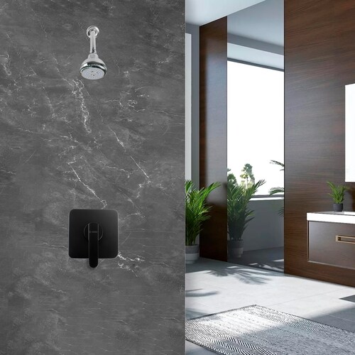 MEER Faucets By CNX | Mezcladora Monomando para Regadera, Llave para Regadera Cuadrada de Baño, Latón Negro Mate