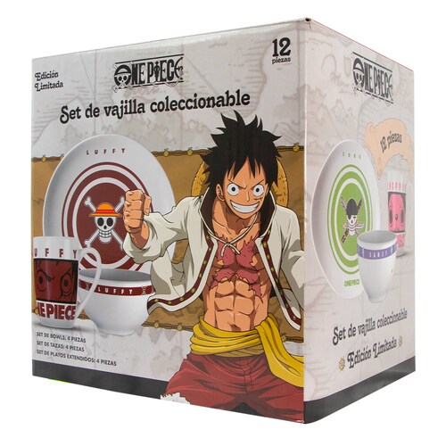 Vajilla de Ceramica One Piece 4 Bowls - 4 Tazas - 4 Platos (Luffy, Nami, Zoro, Chopper)