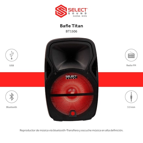 Bocina Amplificada 15" Titan Select Sound BT1506 con Bluetooth