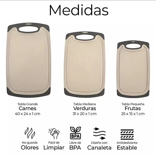 Tabla De Cocina Para Picar Cortar Alimentos Set 3 Piezas