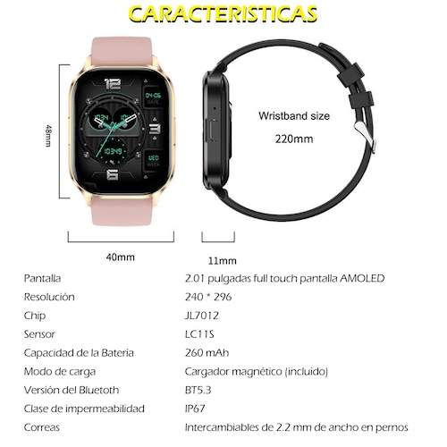 Smartwatch Reloj Inteligente HK-21 Pantalla AMOLED Serie 6 Rosa.