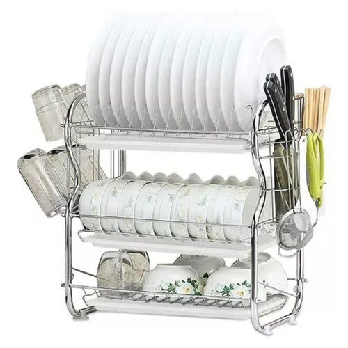 Escurridor de Platos Magma Life con 3 Niveles de Acero Inoxidable, Soporte para Utensilios de Cocina, Vasos y Cubiertos