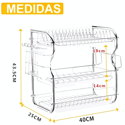 Escurridor de Platos Magma Life con 3 Niveles de Acero Inoxidable, Soporte para Utensilios de Cocina, Vasos y Cubiertos
