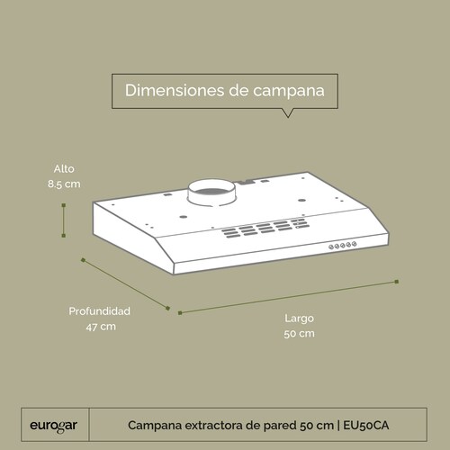 Campana Extractora De Pared 50 CM 3 Velocidades  Eurogar EU50CA-Plata