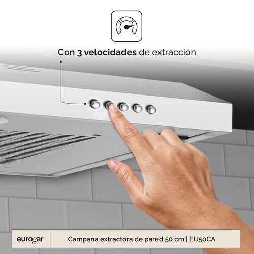 Campana Extractora De Pared 50 CM 3 Velocidades  Eurogar EU50CA-Plata