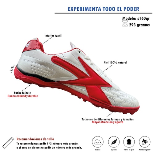  Tenis Concord Futbol Rápido Turf De Piel Blanco/Rojo S160qr.
