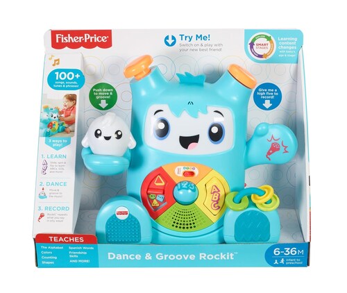 Fisher Price Rocki ¡Aprende, Baila y Graba! Más de 100 Canciones, Sonido, Melodias y Frases 6-36M.