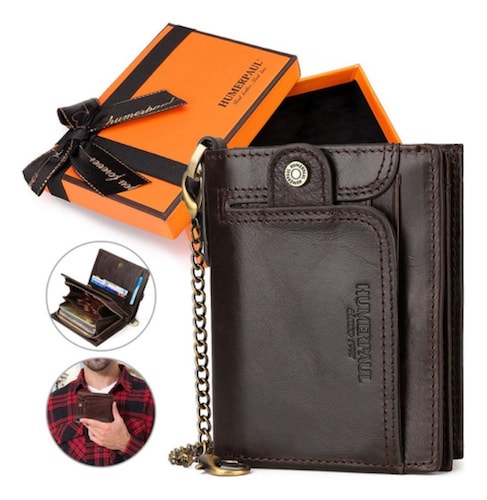 Tarjetero Hombre Cartera Caballero Piel Regalos Para Hombres marron oscuro