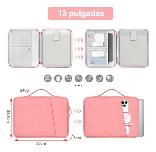 Funda Para Laptop Impermeable Maletin Tableta 13 Pulgadas rosa