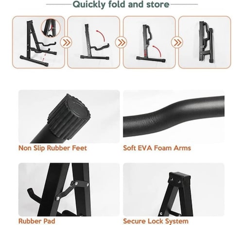 Base Soporte Para Guitarra O Bajo Metálico Transporte Fácil negro