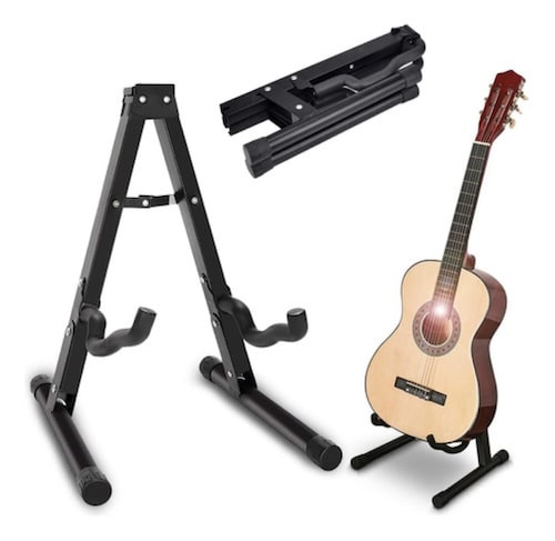 Base Soporte Para Guitarra O Bajo Metálico Transporte Fácil negro