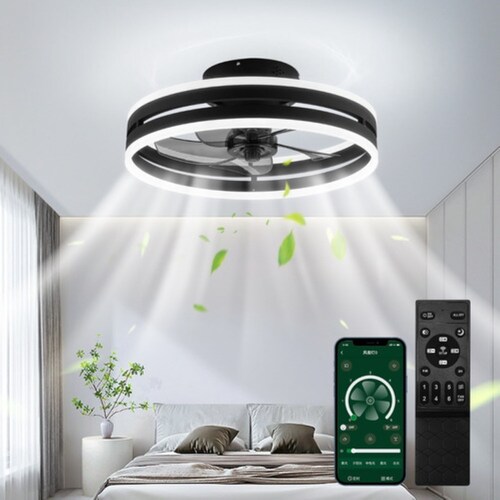 Lampara Ventilador De Techo Con Luz Inteligente Control 50cm Negro/