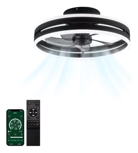 Lampara Ventilador De Techo Con Luz Inteligente Control 50cm Negro/