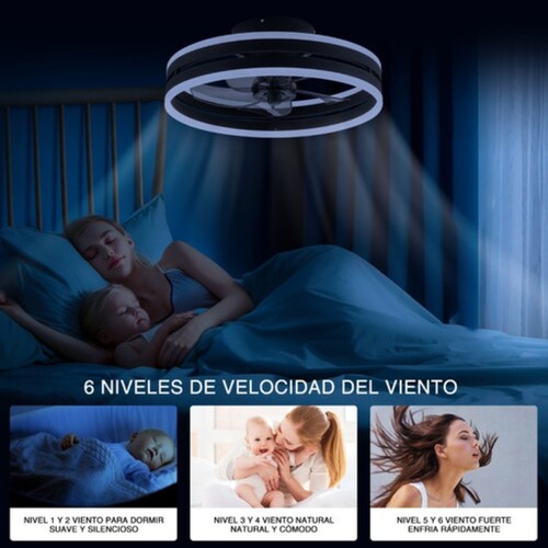 Lampara Ventilador De Techo Con Luz Inteligente Control 50cm Negro/